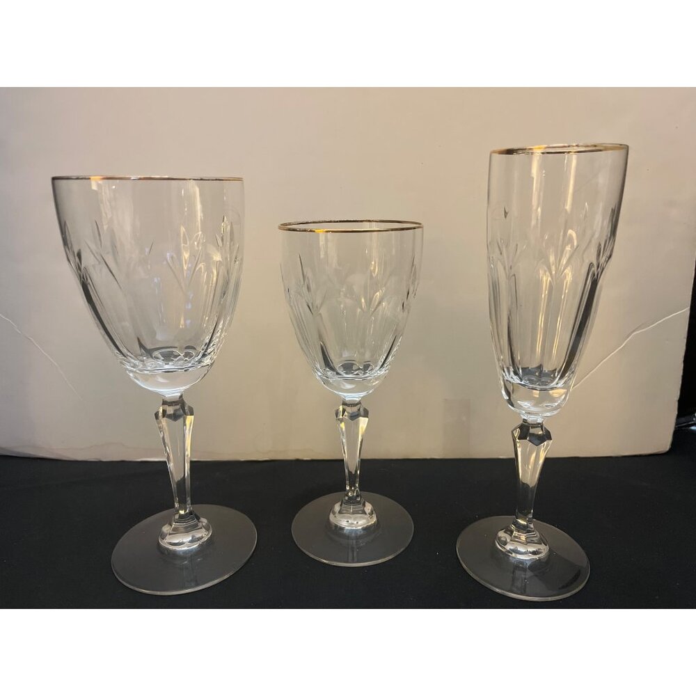 Gorham Royal Devon Gold Rim Red White Champagne Glasses Set of 3